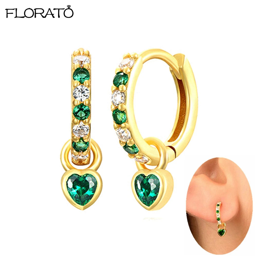 925 Sterling Silver Needle Luxury Green Zircon Pendant Earrings Trend Gold Color Small Hoop Earrings for Women Fashion Jewelry