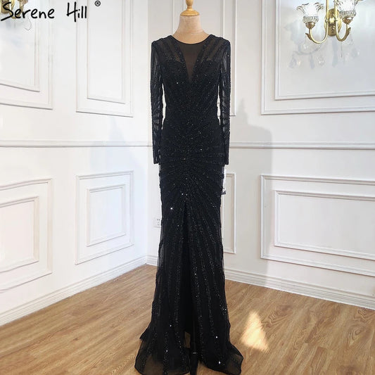 Luxury Black Beading Mermaid Long Split Evening Dresses Party Wear  For Women Real Photo 2025 LA70183 Customized