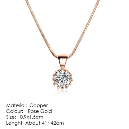 Minimalist Simple Crystal Pendants Necklaces For Women Charms Zirconia Necklace Rose Gold Color Fashionable Neck Jewelry Gifts