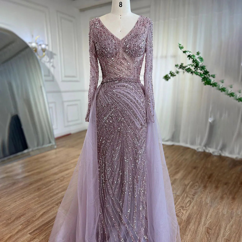 Serene Hill  Mermaid Beaded  Blue Muslim  Evening Dresses Gowns  with Detachable Skirt 2025  LA71750 Customized