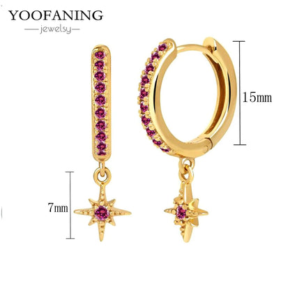 925 Sterling Silver Ear Needle Fashion Exquisite Hoop Earrings  Classic Rose Red Series Earrings for Women Patty Jewelry Gift