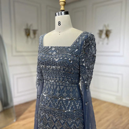 2025 Caramel With Beaded Cape Sleeves Design Mermaid Long Evening Dresses Gowns For Women's Wedding Party LA72355A Customized