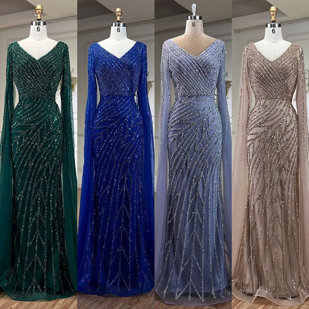 Serene Hill Arabic Mermaid Blue Beaded  Cape   Evening Dress Gown  2025 LA71493A Customized
