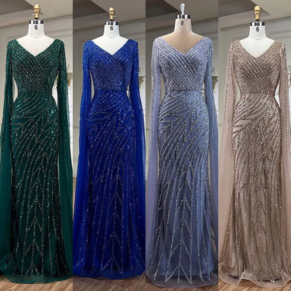 Serene Hill Arabic Mermaid Blue Beaded  Cape   Evening Dress Gown  2025 LA71493A Customized