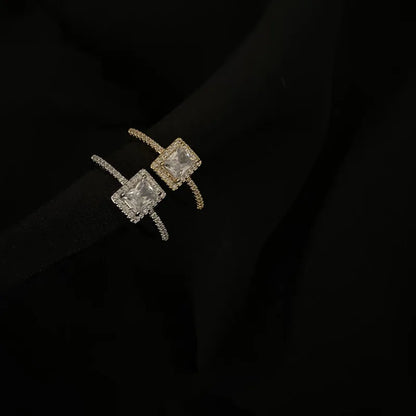 French Retro Zircon Ring Simple Gold Color Acrylic Crystal Ring For Women Trendy Jewelry Accessories Adjustable Cuff Ring