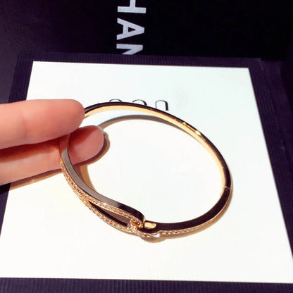 14k Real Gold Trend Fashion Simple Micro Inlaid Zircon Word Lady Bracelets for Women Temperament Exquisite Luxury Bangle Jewelry