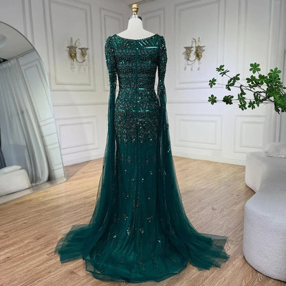 2025 Caramel With Beaded Cape Sleeves Design Mermaid Long Evening Dresses Gowns For Women's Wedding Party LA72355A Customized