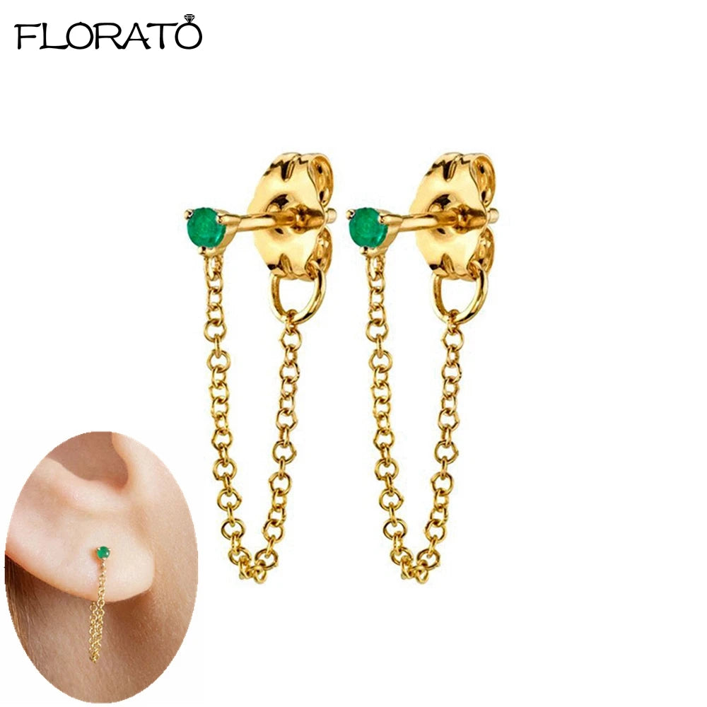 925 Sterling Silver Needle Luxury Green Zircon Pendant Earrings Trend Gold Color Small Hoop Earrings for Women Fashion Jewelry