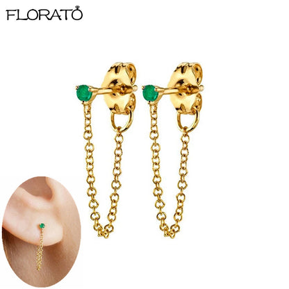 925 Sterling Silver Needle Luxury Green Zircon Pendant Earrings Trend Gold Color Small Hoop Earrings for Women Fashion Jewelry