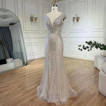 Customized Dubai Caramel Elegant Sleeveles Mermaid Beaded Arabic Evening Dresses Gowns For Women Wedding Party 2025 LA72456