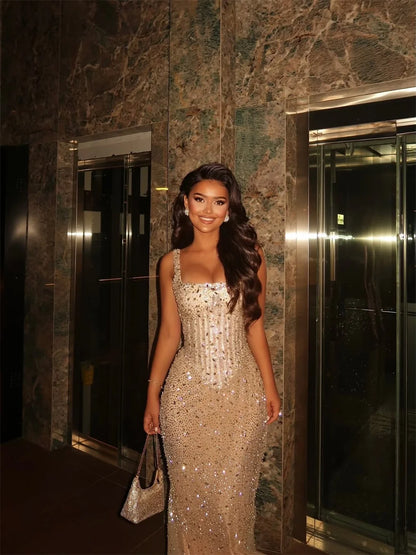Contessa Dubai Elegant Mermaid Court Train Prom Dress With Shiny Sequins vestidos de noche Square Collar party dress 2025