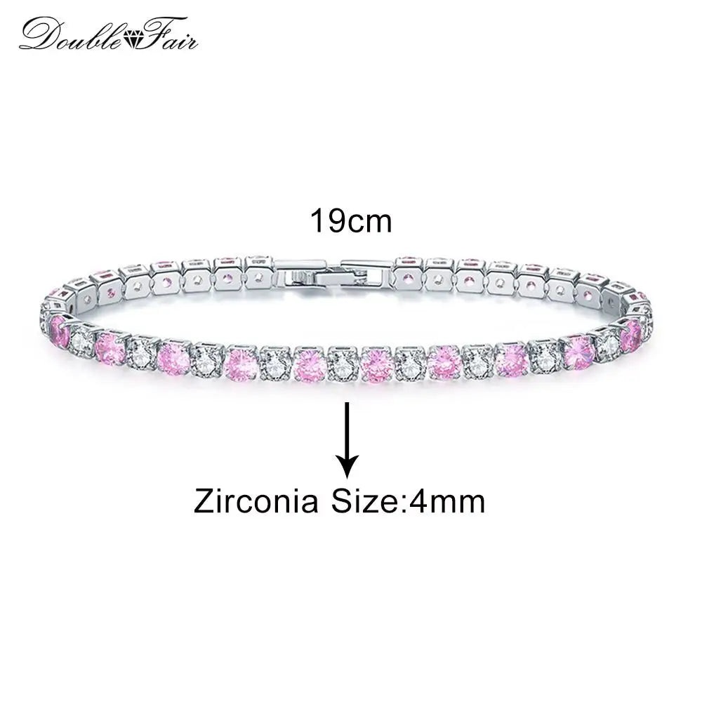 Romantic Pink Crystal Tennis Bracelets for Female Women Trend Shiny Zirconia Adjustable Folding Buckle Chain on Hand Jewelry