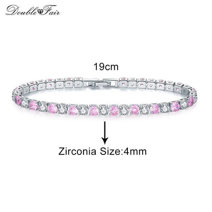 Romantic Pink Crystal Tennis Bracelets for Female Women Trend Shiny Zirconia Adjustable Folding Buckle Chain on Hand Jewelry