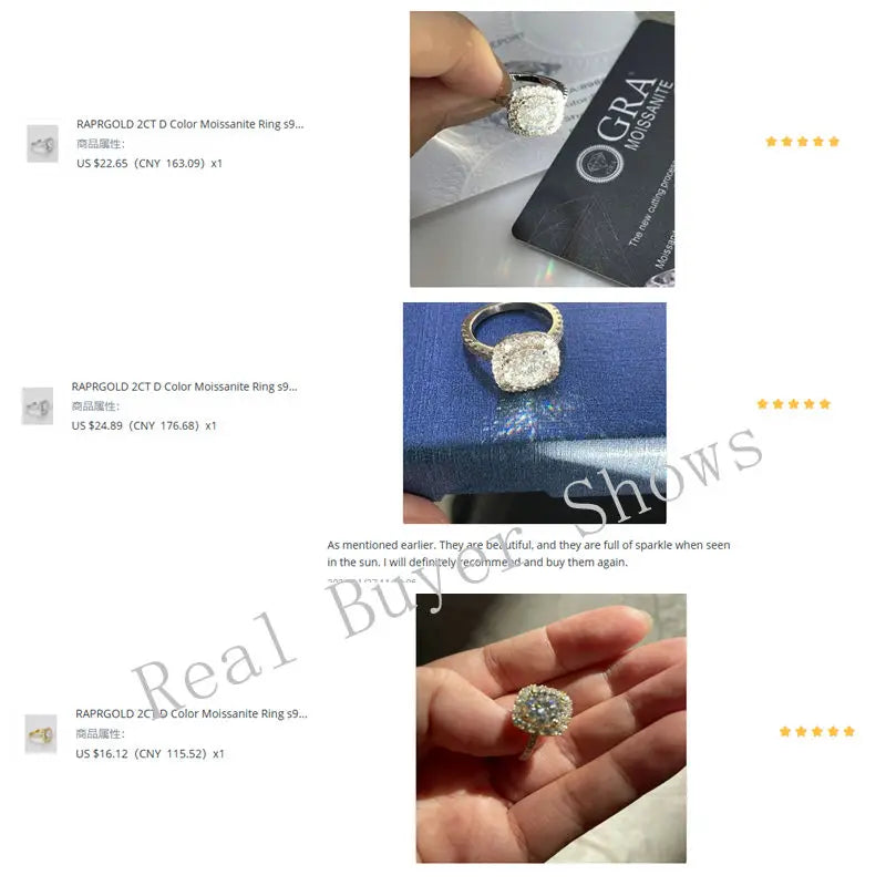 RAPRGOLD 2CT D Color Moissanite Ring s925 Sterling Silver Brilliant Diamond Halo Engagement Rings for Women Fine Jewelry Gifts