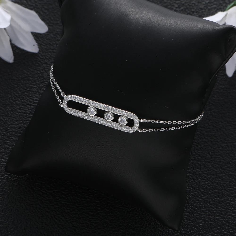 New Smooth Bead Move Charm Bracelet Design Geometric Full Microl Zirconia Wedding Engagement Women Bangle Fashion Jewelry B097
