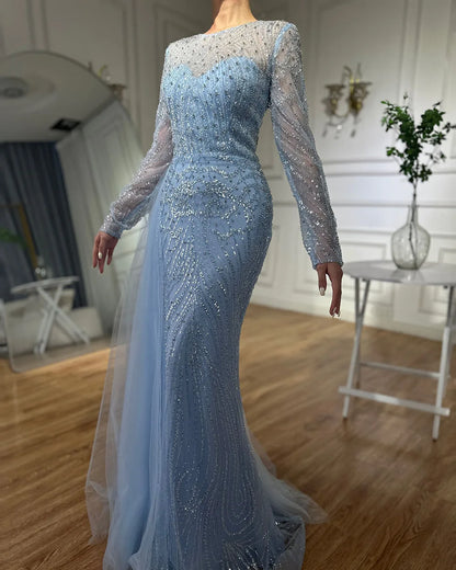 Serene Hill Caramel Beaded Mermaid Long Arabic Evening Dresses Gowns With Overskirt for Formal Occasion 2025 LA71673A Customized