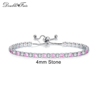 Romantic Pink Crystal Tennis Bracelets for Female Women Trend Shiny Zirconia Adjustable Folding Buckle Chain on Hand Jewelry