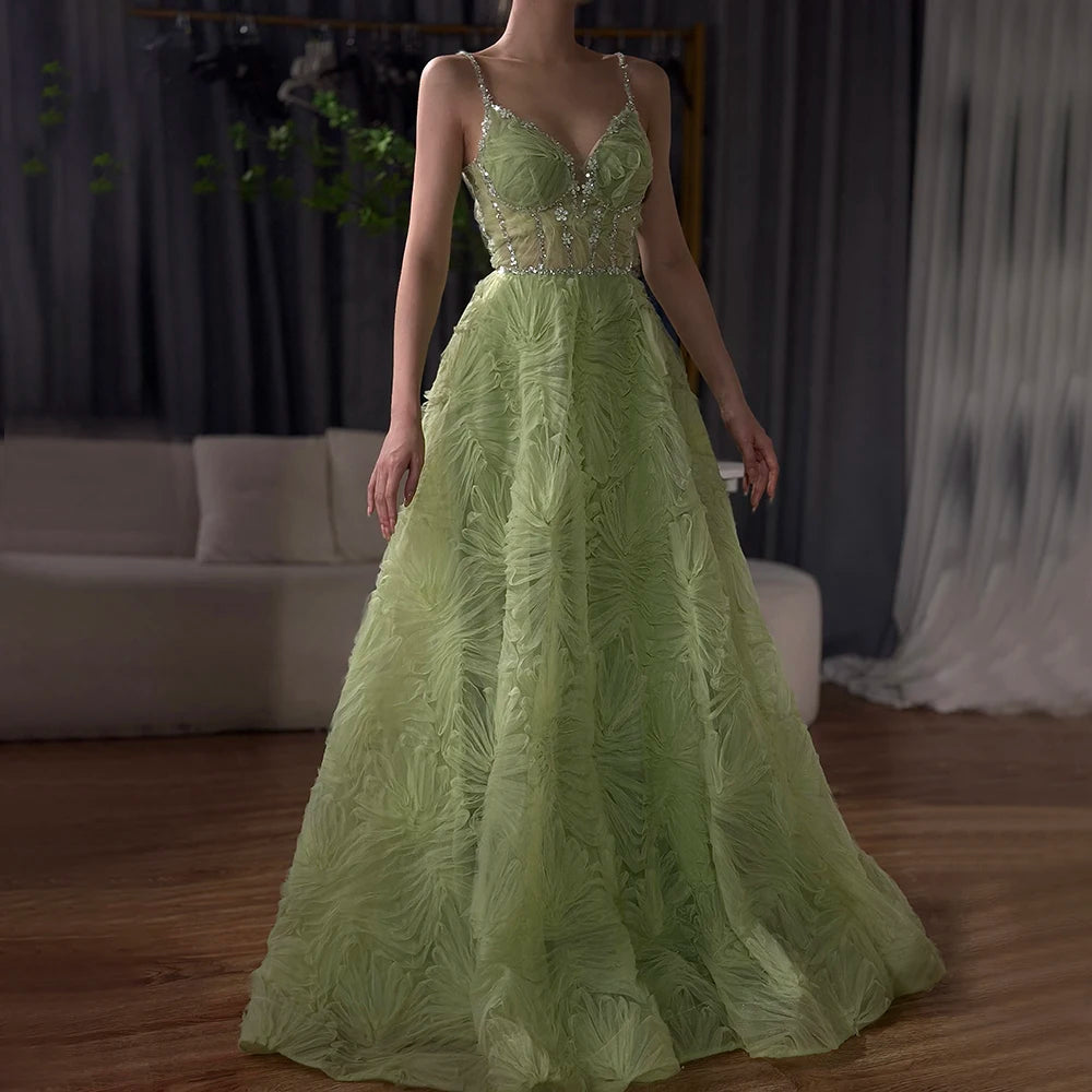 Serene Hill 2025 Arabic Sage Green  Spaghetti Strap Backless A-Line Prom Dress for  | Wedding Party LA72636 Customized