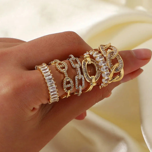 Anillos Gold Color Cubic Zirconia Chic Rings For Women 2025 Punk Elegant Wedding Party Aesthetic Stainless Steel Ring Jewelry