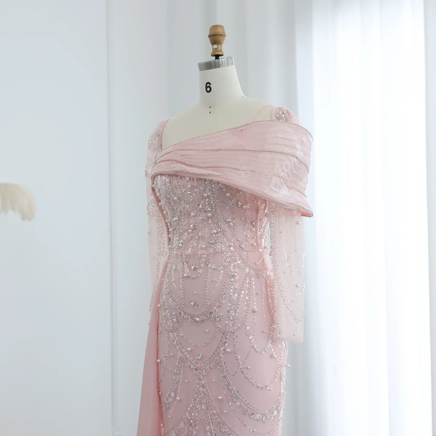 Sharon Said Nude Luxury Crystal Mermaid Evening Dress with Overskirt Long Sleeve Dubai Wedding Formal Prom Gown SS256 Customized
