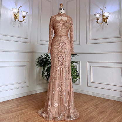 Serene Hill Muslim Green Mermaid Lace Beaded Crystal Luxury Dubai Evening Dresses Gowns For  Party 2025 LA71983 Customized