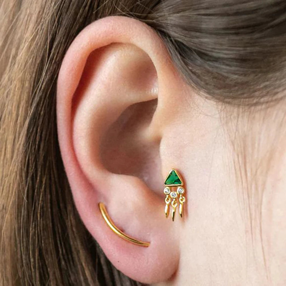 925 Sterling Silver Needle Luxury Green Zircon Pendant Earrings Trend Gold Color Small Hoop Earrings for Women Fashion Jewelry