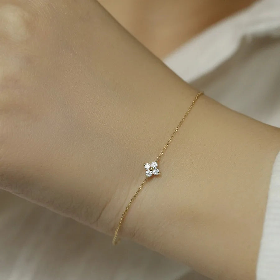 CCFJOYAS 100% 925 Sterling Silver Mini Flower Zircon Bracelet for Girl Minimalist 18k Gold Plated Lucky Bracelet Fine Jewelry