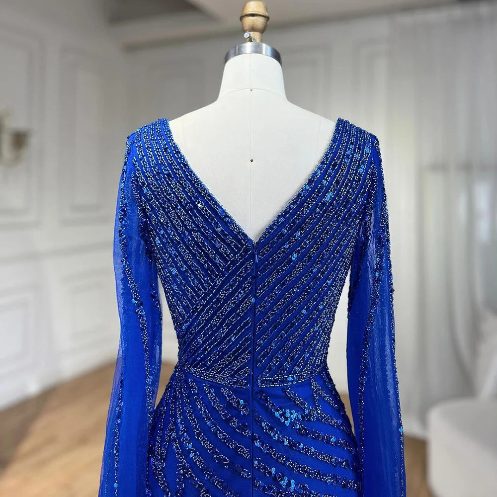 Serene Hill Arabic Mermaid Blue Beaded  Cape   Evening Dress Gown  2025 LA71493A Customized