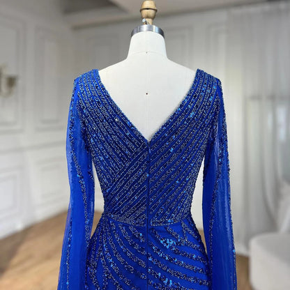 Serene Hill Arabic Mermaid Blue Beaded  Cape   Evening Dress Gown  2025 LA71493A Customized