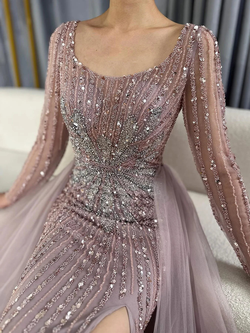 Serene Hill Pink  With Overskirt Split  Beaded Mermaid Evening Dresses Gowns  2025 LA72431 Customized