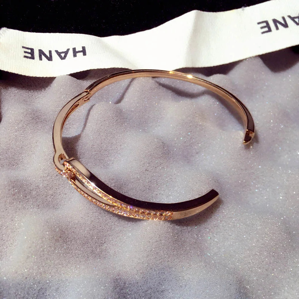14k Real Gold Trend Fashion Simple Micro Inlaid Zircon Word Lady Bracelets for Women Temperament Exquisite Luxury Bangle Jewelry