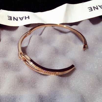 14k Real Gold Trend Fashion Simple Micro Inlaid Zircon Word Lady Bracelets for Women Temperament Exquisite Luxury Bangle Jewelry