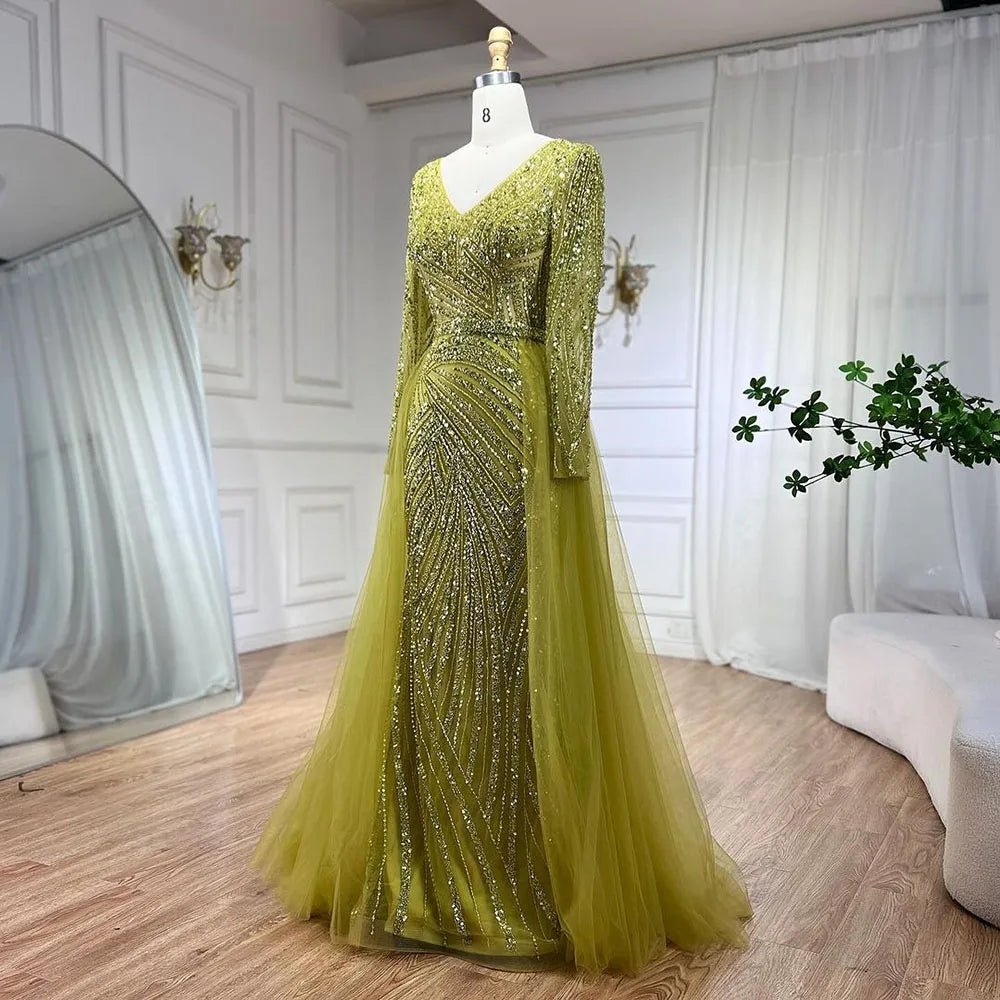 Serene Hill  Mermaid Beaded  Blue Muslim  Evening Dresses Gowns  with Detachable Skirt 2025  LA71750 Customized