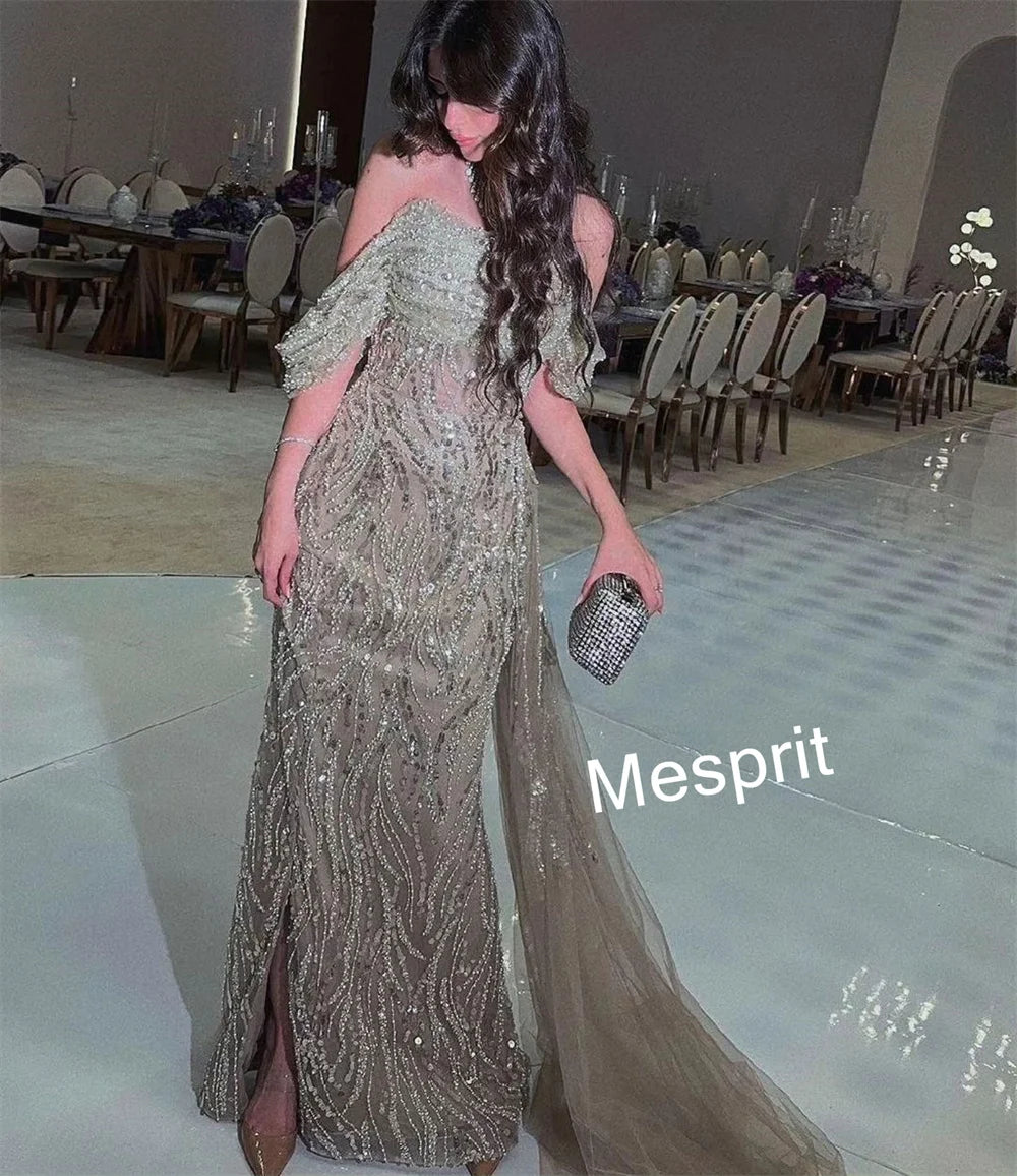 Customized Intricate Pleat Pattern Beading Trumpet Off-the-shoulder Long Dresses Bespoke Occasion Dresses Sizes Available